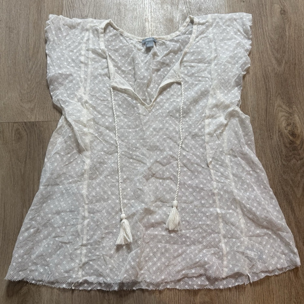 Aerie white lace Sheer short flutter sleeve babydoll boho blouse top Small